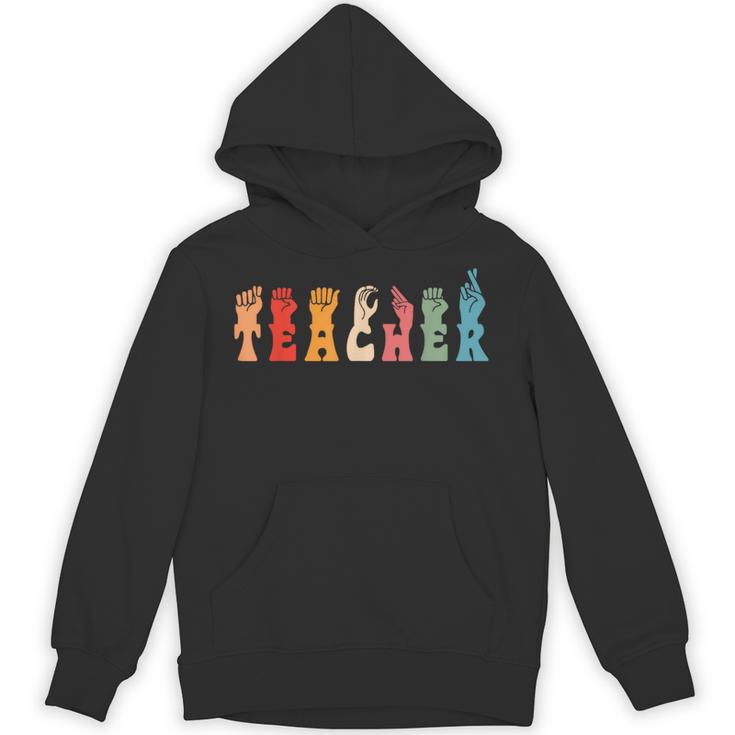 Teacher Word In Sign Language Awareness ASL Back To School Unisex Hoodie