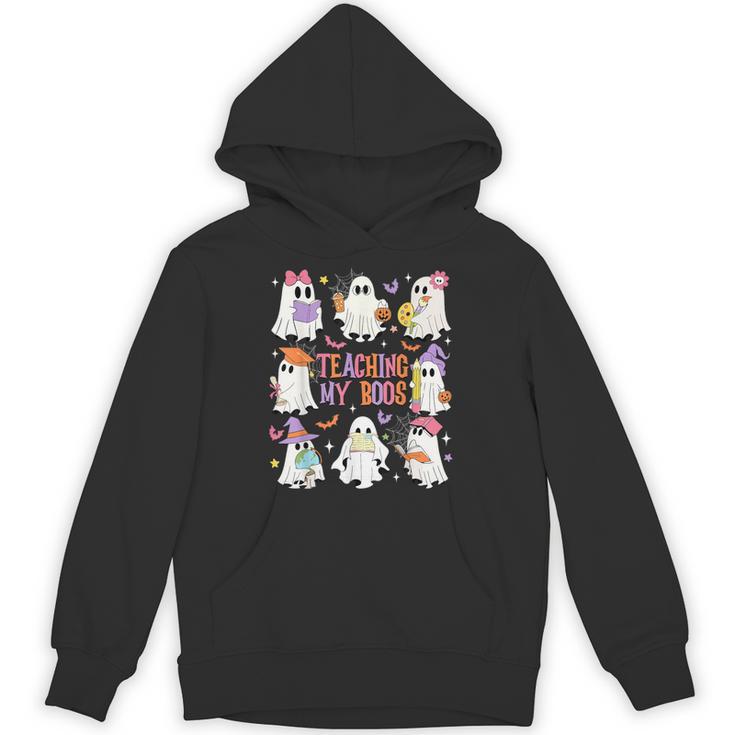 Teaching My Boos Teacher Cute Ghost Groovy Teacher Halloween Unisex Hoodie