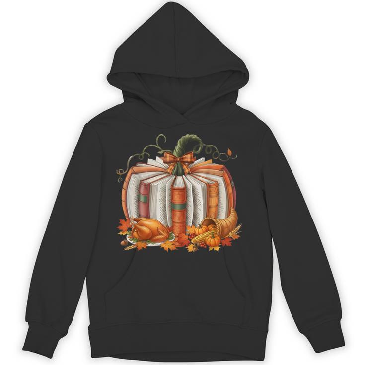 Thanksgiving Book Pumpkin Reading Teachers Fall Lovers Boys Unisex Hoodie