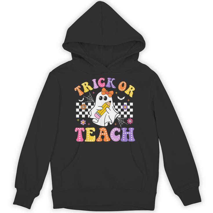 Trick Or Teach Groovy Halloween Teachers Unisex Hoodie