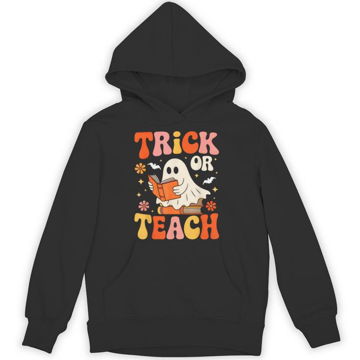 Trick Or Teach Halloween Shirt For Teacher Kids Floral Ghost Unisex Hoodie