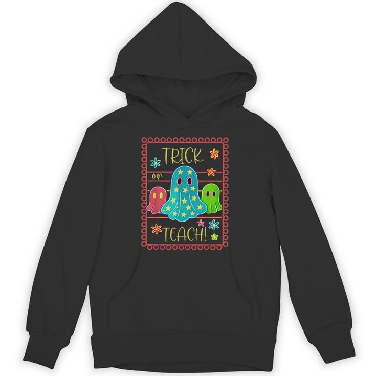Trick Or Teach Neon Ghost Flower Teacher Spooky Halloween Unisex Hoodie