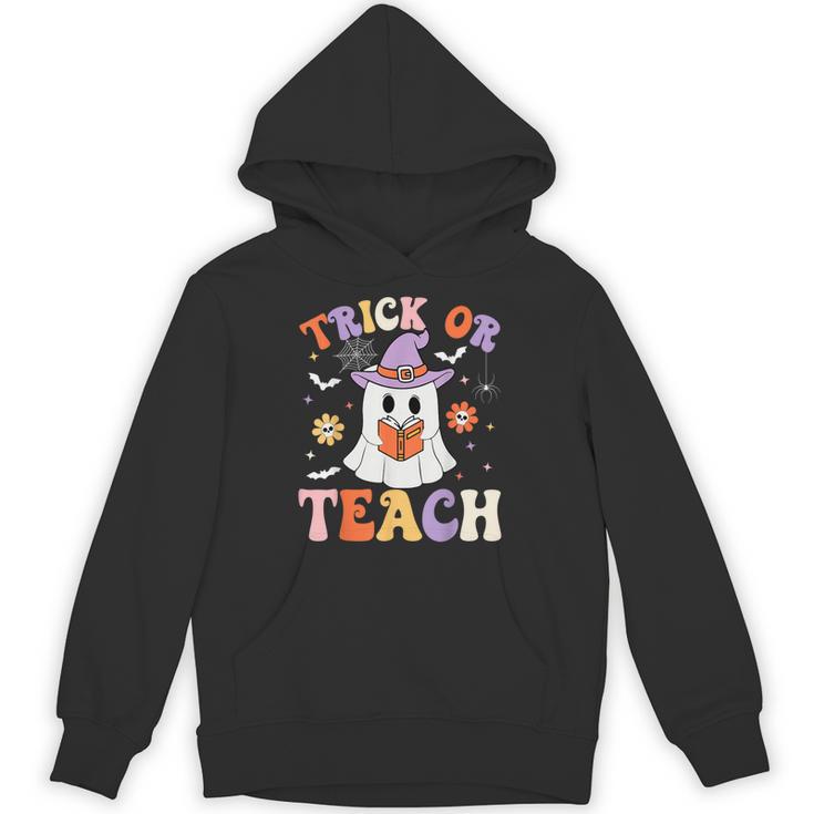 Trick Or Teach Teacher Groovy Ghost Halloween Teacher Unisex Hoodie