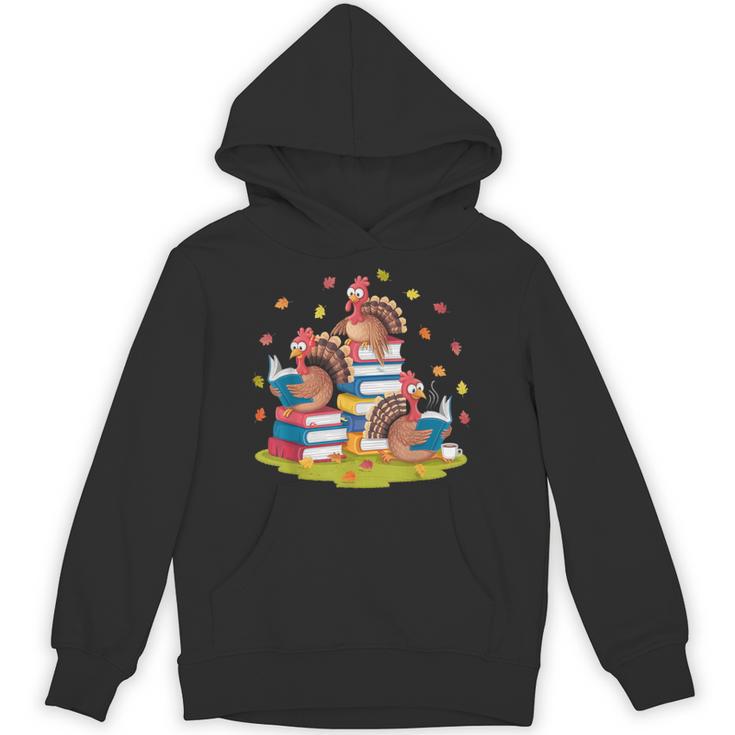 Turkey Reading Books Fall Season Thanksgiving Teacher Book Unisex Hoodie