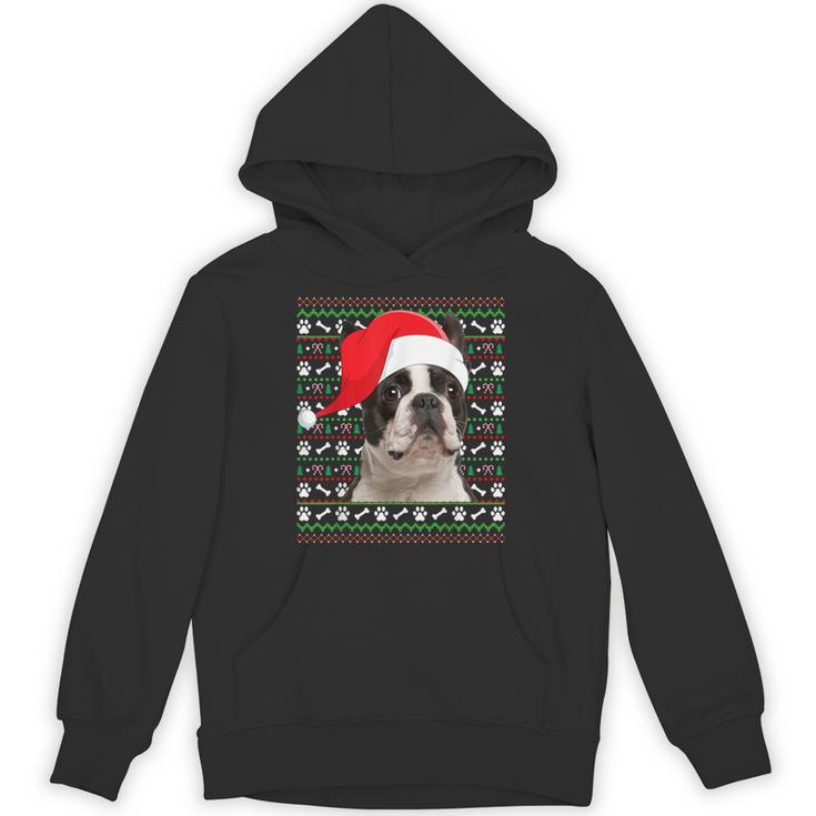 Ugly Xmas Sweater Santa Boston Terrier Dog Christmas For Men Women Kids Unisex Hoodie