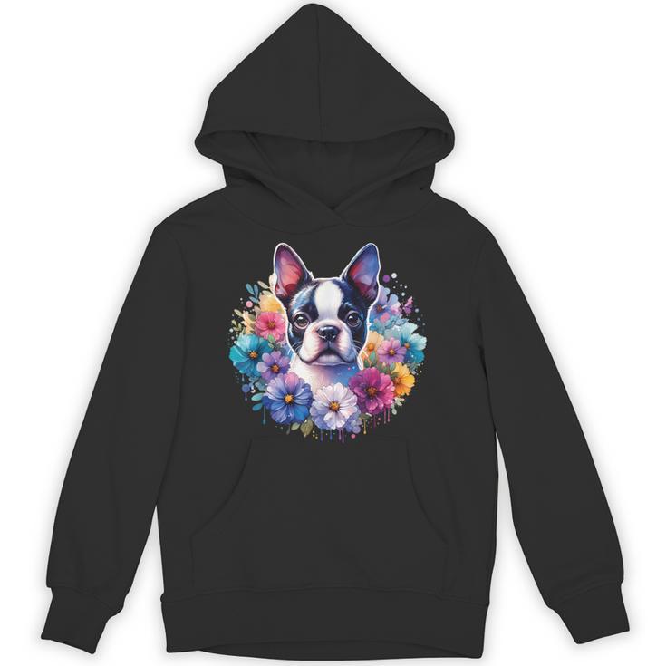 Watercolor Floral Boston Terrier Mama Dog Lover Mother's Day Unisex Hoodie