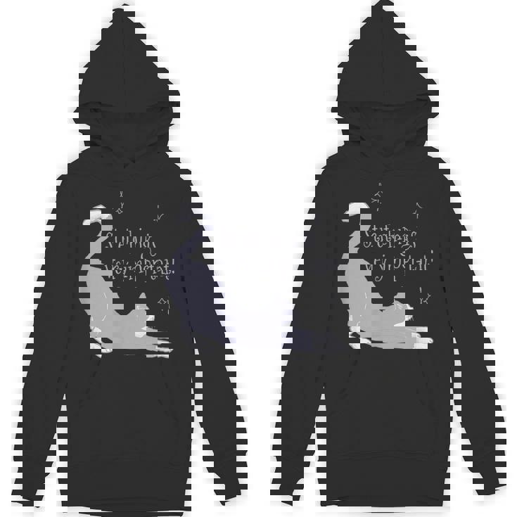 ストレッチは大事！ 猫 ネコ 愛猫 伸び 柔軟 ハチワレ 靴下猫 シンプル かわいい 癒やし メンズ レディース キッズ パーカー