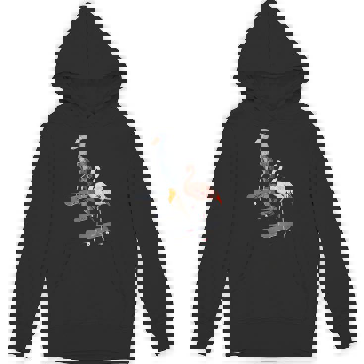 ハシビロコウ フラミンゴ スケートボード 鳥 動物 図 バードウォッチング 贈り物 鳥類学者 生物学者 自然科学 パーカー