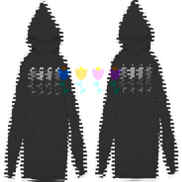 ブルー、オレンジ、ピンク、パープルのチューリップ。 パーカー