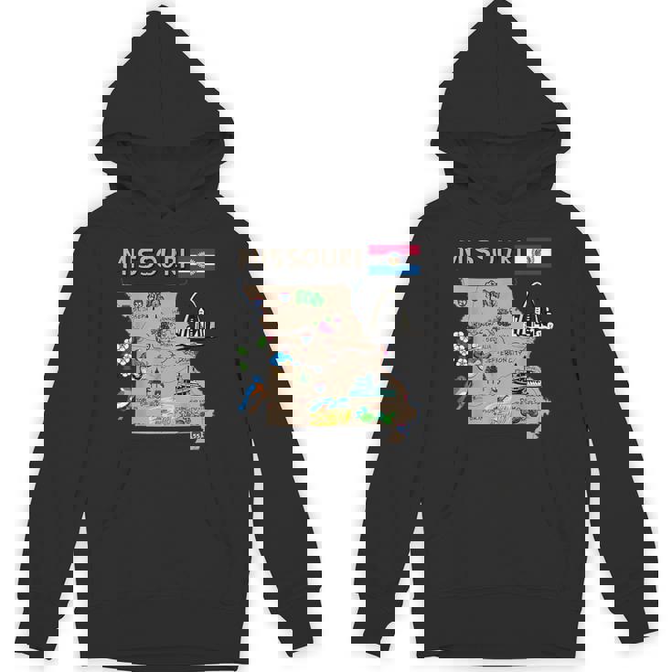 ミズーリ州のランドマーク、主要都市、道路、旗の地図 パーカー