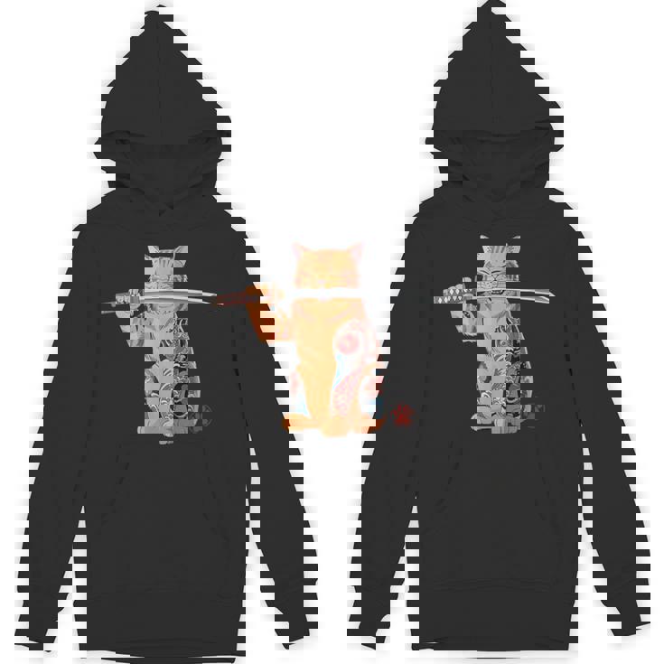 ヤクザ 猫 サムライ タトゥー 日本語 オレンジ 猫 グラフィック パーカー