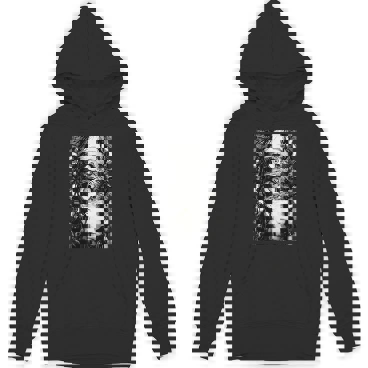 不気味な漫画 少女 怖い目 ホラー ハロウィン 恐ろしい パーカー