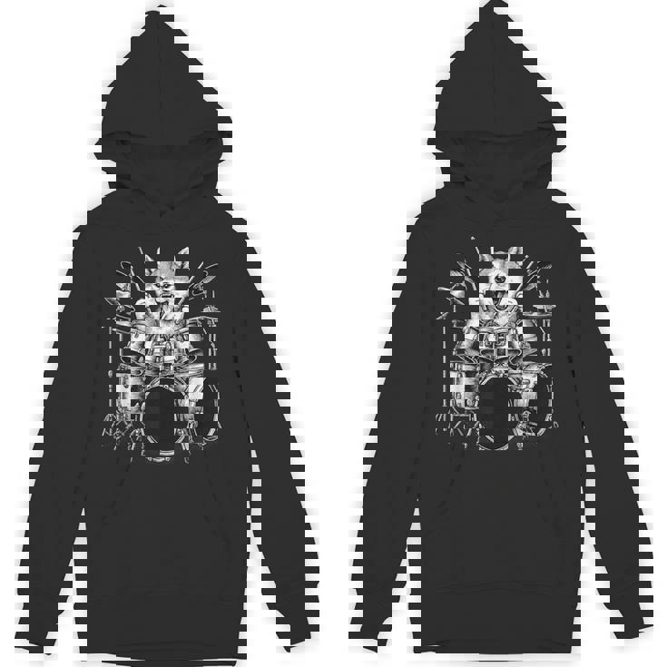 柴犬 ドラムを弾く ドラマー 犬好き パーカー