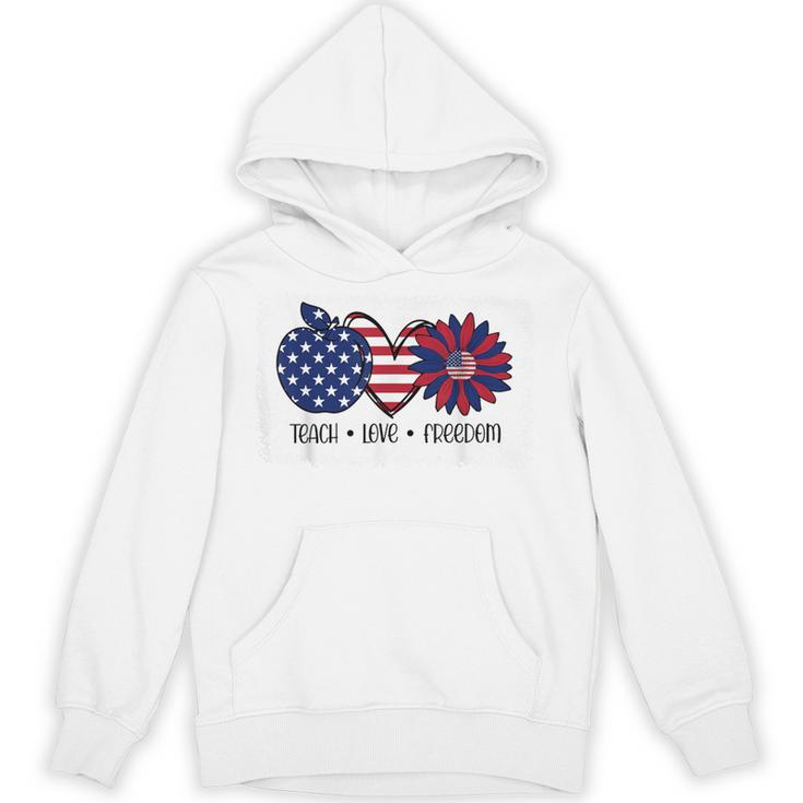 American Flag Teach Love Freedom Preschool Teacher 4th July Unisex Hoodie