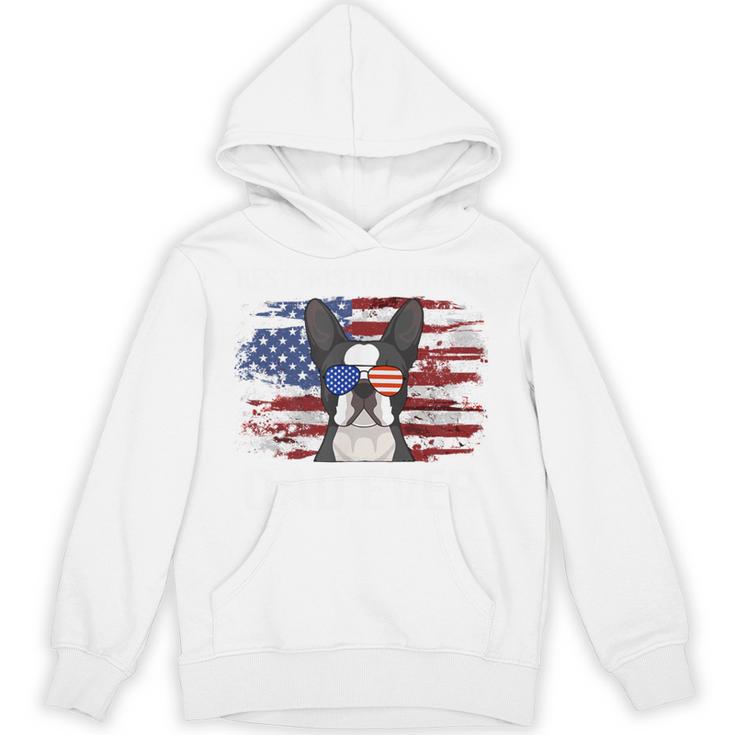 Boston Terrier Dad American Flag 4th Of July Dog Fathers Day Unisex Hoodie