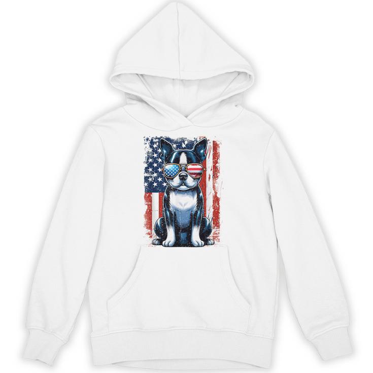 Boston Terrier Dog American USA US Flag Pets Vintage Outfit Unisex Hoodie