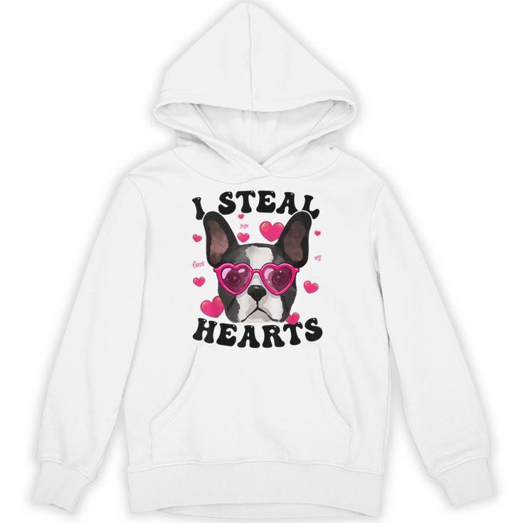 Boston Terrier Heart Glasses Girls Bostie Valentines Day Unisex Hoodie