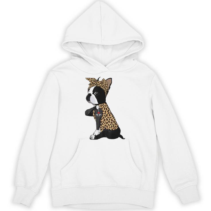 Boston Terrier Lover I Love Mom Tattoo Leopard Unisex Hoodie