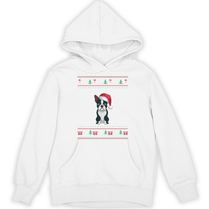 Boston Terrier Wearing Santa Hat Ugly Xmas Dog Lovers Unisex Hoodie