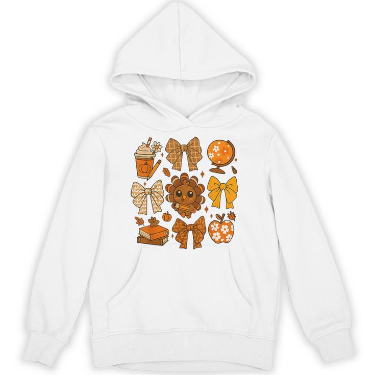 Coquette Teach Teacher Bows Thanksgiving Turkey Fall Autumn Unisex Hoodie