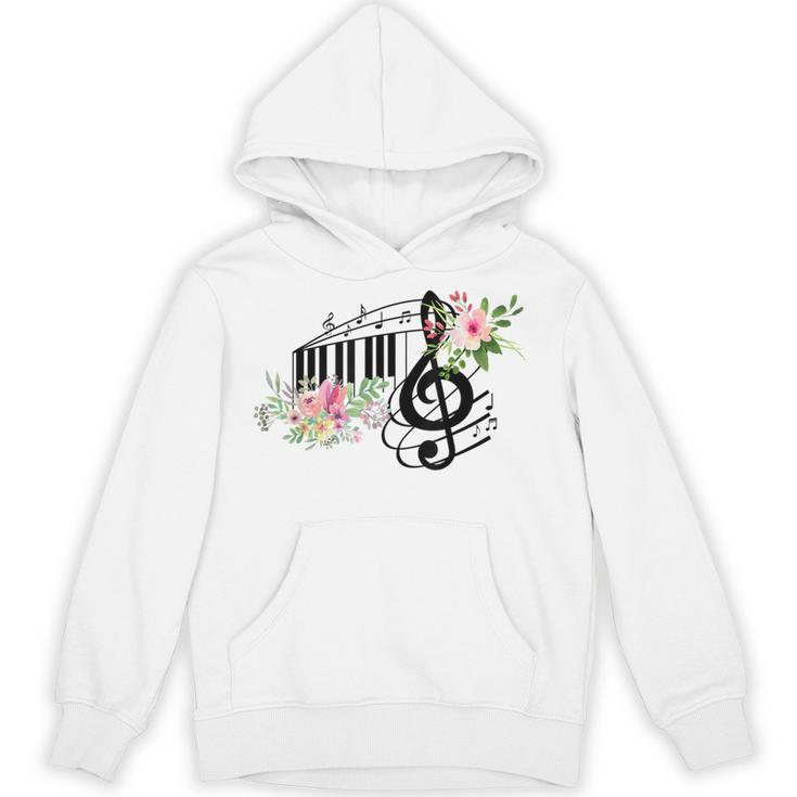 Cut Music Teacher Shirt With a Piano Keys Notes And Flowers Unisex Hoodie