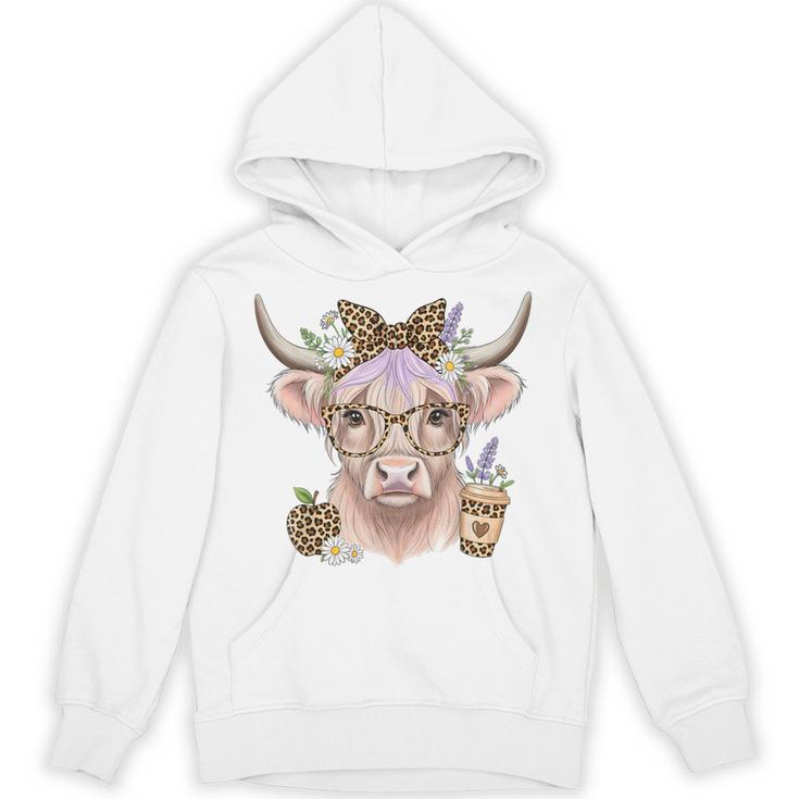 Cute Floral Highland Cow Back To School For Women Teacher Unisex Hoodie