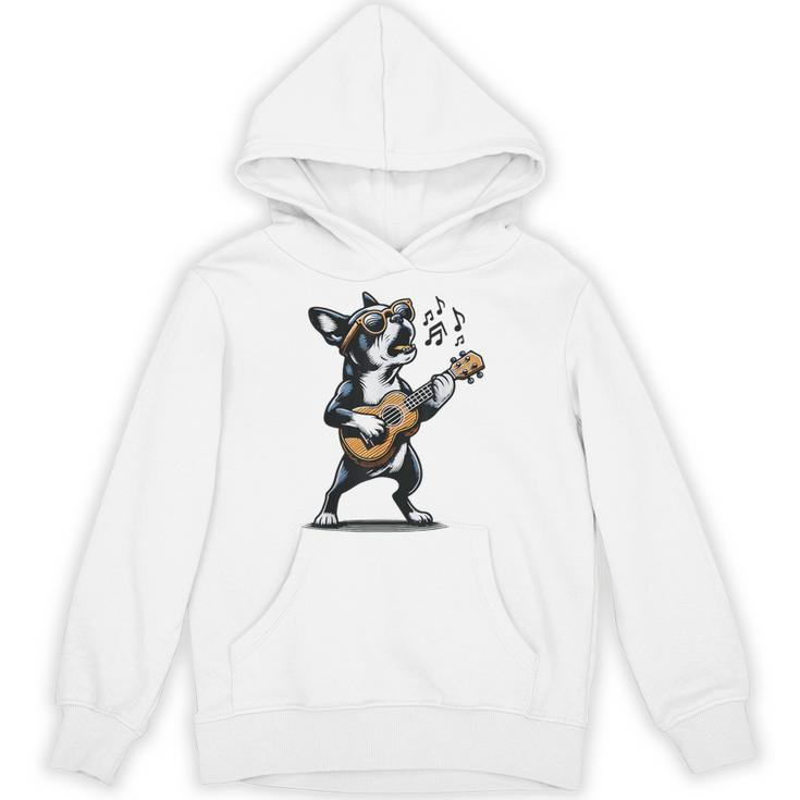 Dog Playing Guitar Singing Boston Terrier  For Men Women Girls Kids Unisex Hoodie
