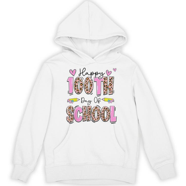 Happy 100th Day Of School Leopard Print Teacher Student Kids Unisex Hoodie