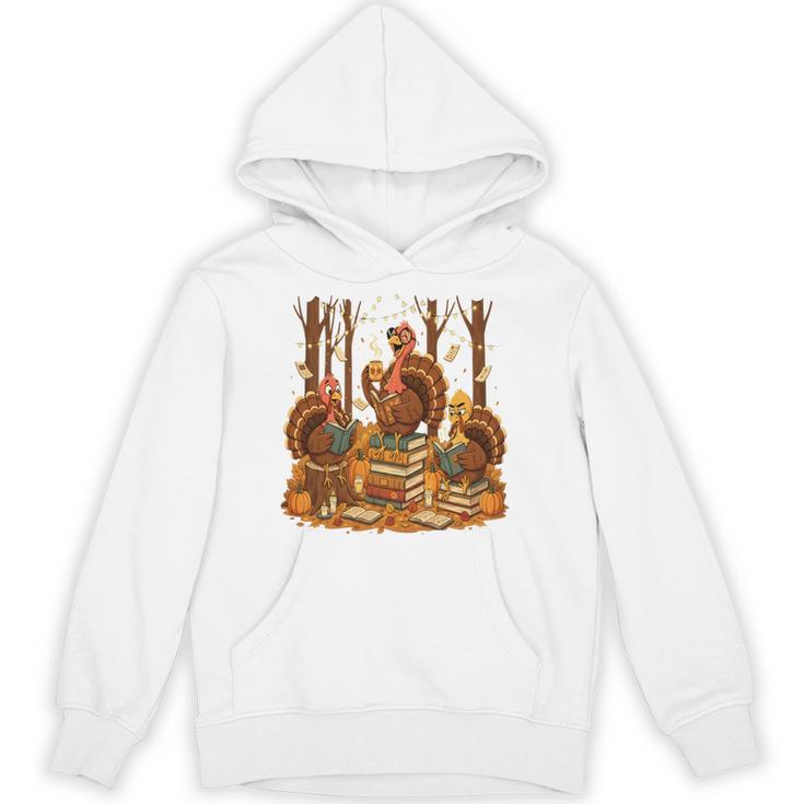 Librarian Turkey Reading Book Fall Thanksgiving Teacher Book Unisex Hoodie