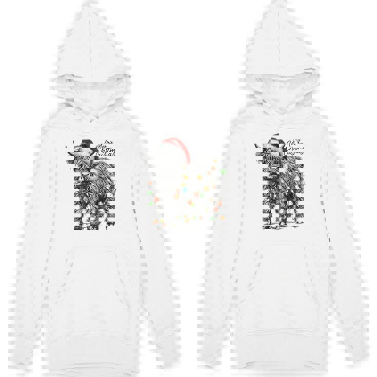 Mooey Christmas Western Highland Cow Santa Hoodie