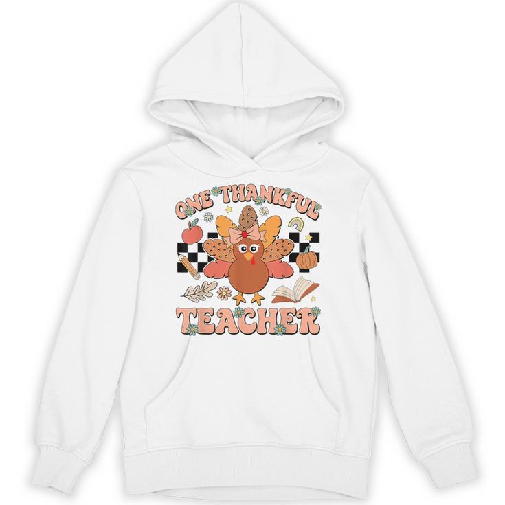 One Thankful Teacher Thanksgiving Retro Groovy Fall Teachers Unisex Hoodie