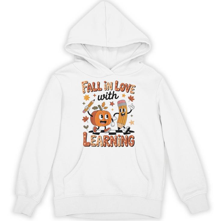 Retro Fall In Love With Learning Autumn Pumpkin Teacher Kids Unisex Hoodie