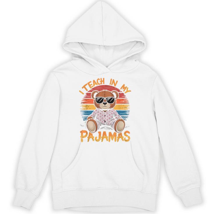 I Teach In My Pajamas Teacher Sunset Bear Retro Unisex Hoodie