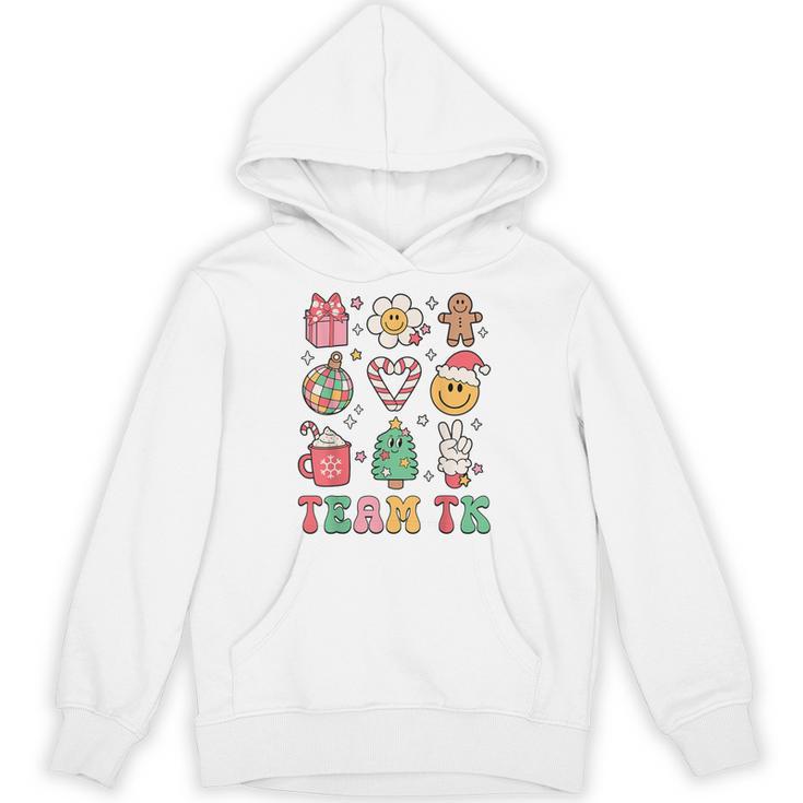 Team TK Teacher Christmas Groovy Smile Face Girl Boy Kid TK Unisex Hoodie