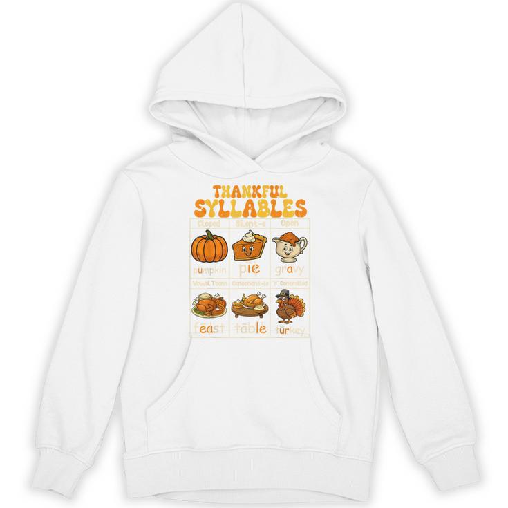 Thankful Syllables Teacher Thanksgiving Educational Kids Unisex Hoodie