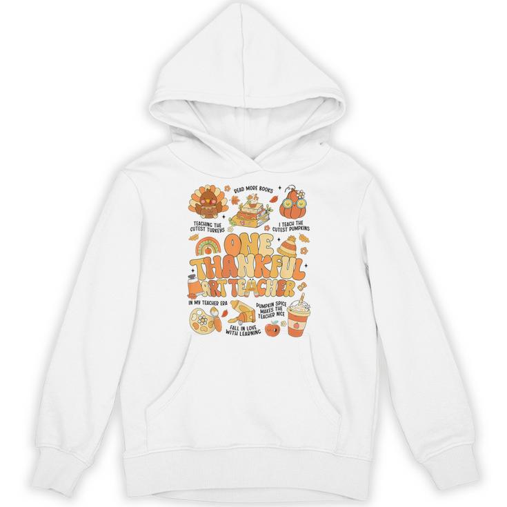 Thanksgiving One Thankful Art Teacher Fall Groovy Men Women Unisex Hoodie