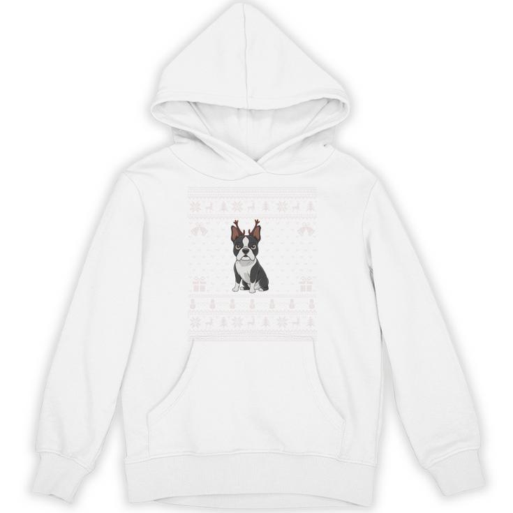 Ugly Xmas Sweater Style Boston Terrier Reindeer Christmas Unisex Hoodie