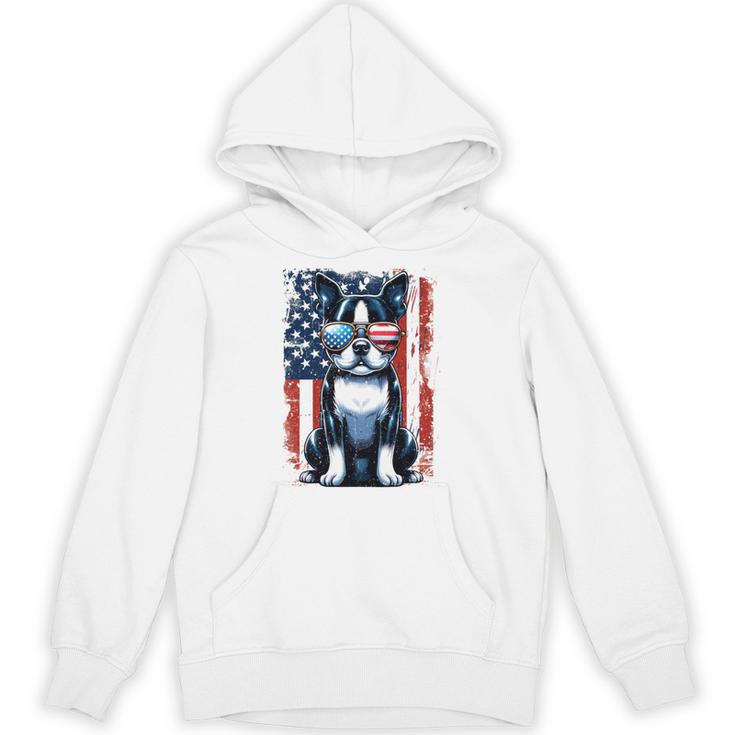 Vintage Boston Terrier Dog American US USA Flag Pets Dogs Unisex Hoodie