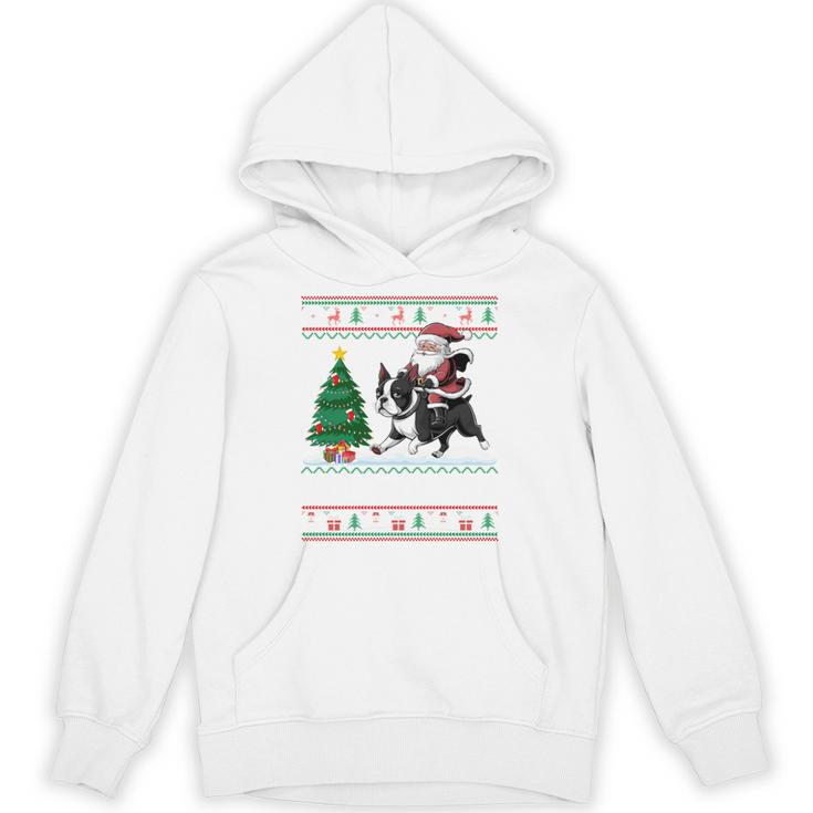 Xmas Tree Lighting Santa Riding Boston Terrier Christmas Unisex Hoodie