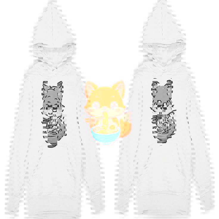 かわいいキツネを食べるラーメンかわいい動物アート パーカー