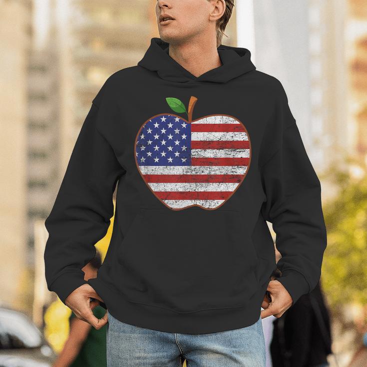 American Flag Teachers Students Apple 4th Of July Vintage Unisex Hoodie, funny gift