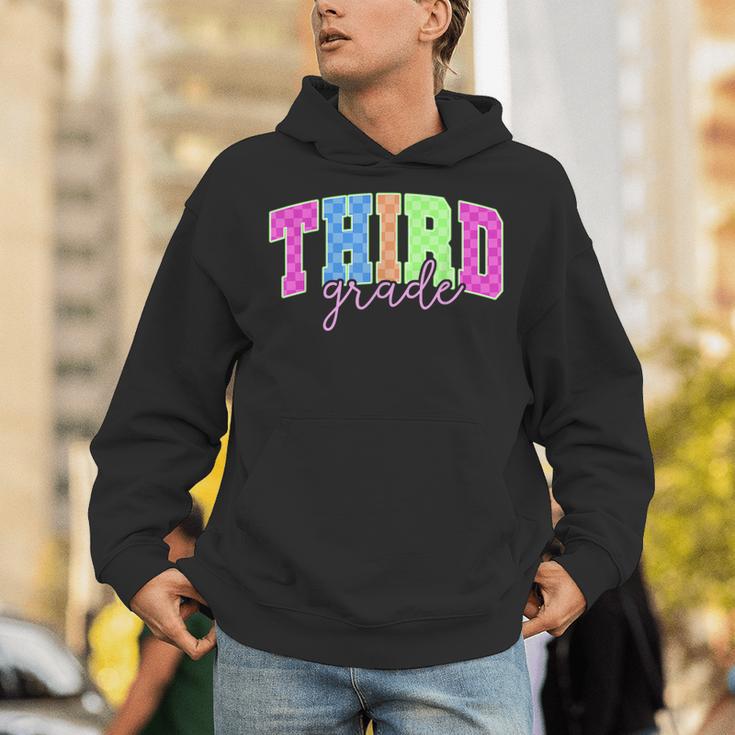 Back To School Neon Checkered Third Grade Colorful Teacher Unisex Hoodie, funny gift Back To School Neon Checkered Third Grade Colorful Teacher Unisex Hoodie, funny gift