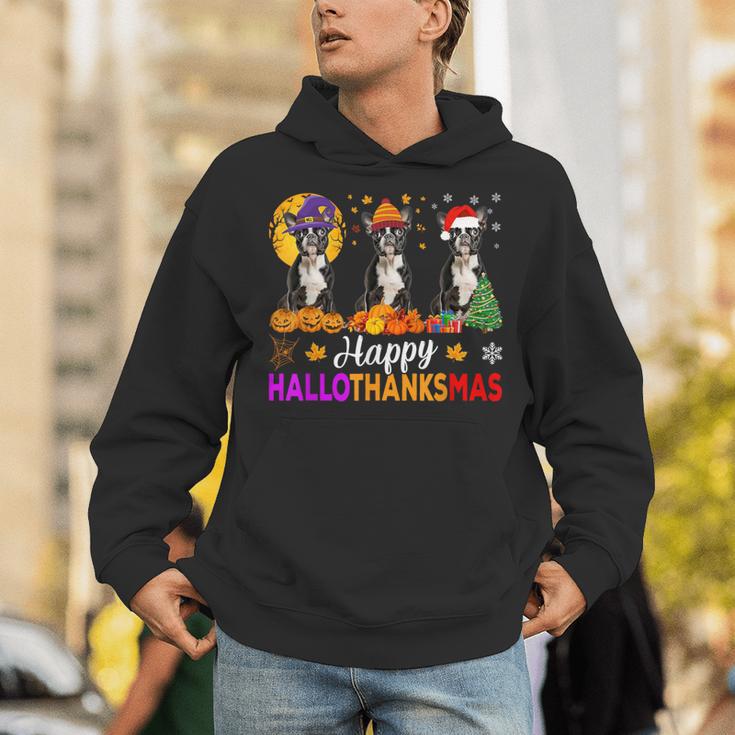 Boston Terrier Dog Halloween Christmas Hallothanksmas Men Women Kids Unisex Hoodie, Boston Terrier Halloween Hoodies, Boston Terrier Christmas Hoodies, funny gift