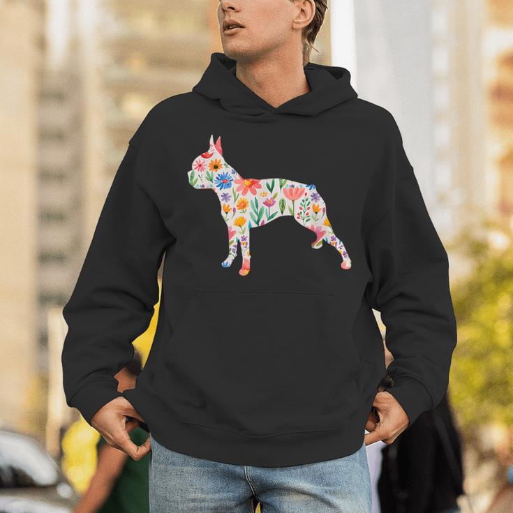 Boston Terrier Watercolor Flowers Unisex Hoodie, funny gift