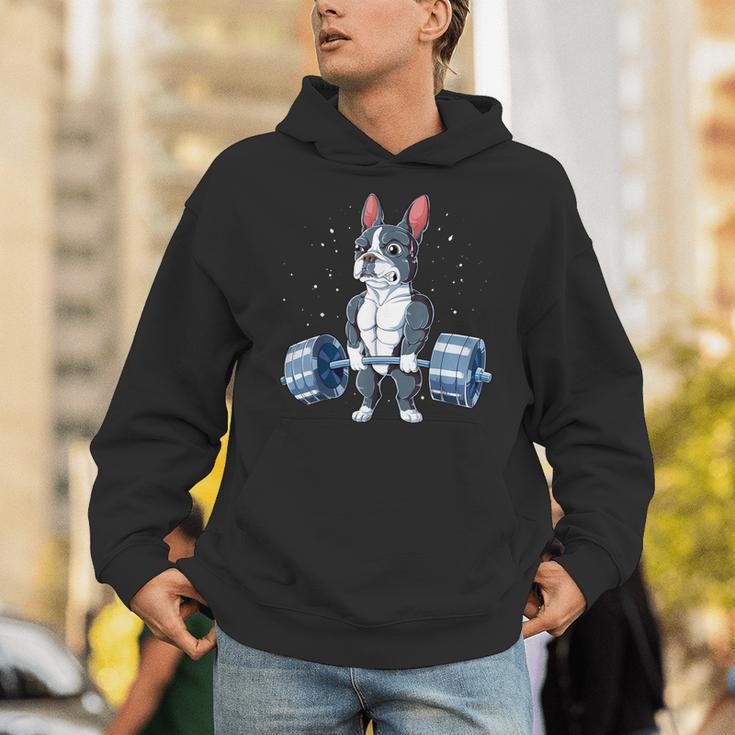 Boston Terrier Weightlifting Deadlift Men Fitness Gym Unisex Hoodie, Boston Terrier Gym Hoodies, funny gift