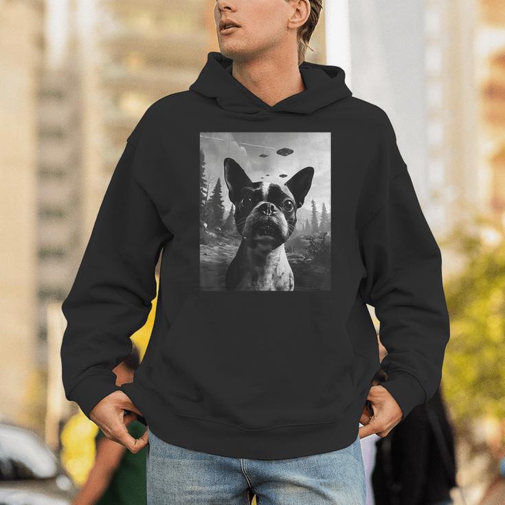 Dog Mom Dad Alien Selfie Boston Terrier UFO For Men Women Unisex Hoodie, Boston Terrier Mom Hoodies, Boston Terrier Dad Hoodies, funny gift