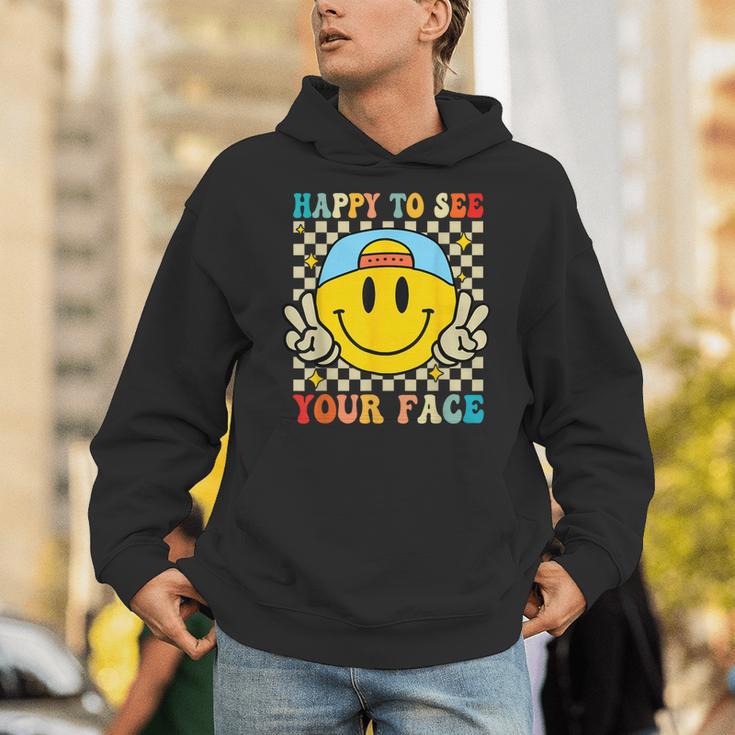 Happy To See Your Face Hippie Smile Back To School Teachers Unisex Hoodie, funny gift