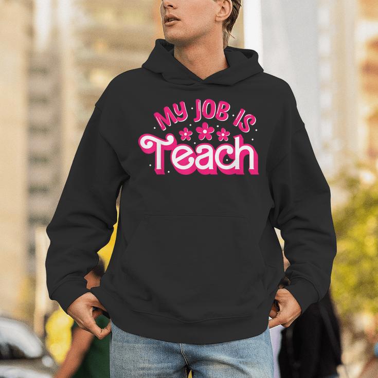 My Job Is Teach Pink Retro Female Teacher Life Women Unisex Hoodie, funny gift My Job Is Teach Pink Retro Female Teacher Life Women Unisex Hoodie, funny gift