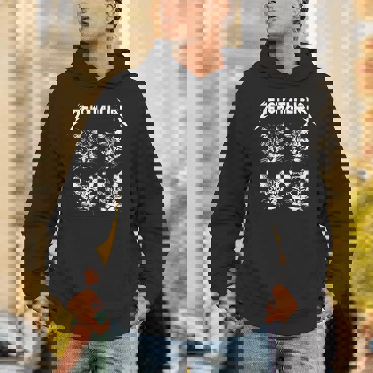 Meowtallica ブラック ホワイト 面白い パロディバンド 猫 子猫 恋人 長袖tシャツ パーカー