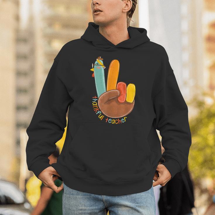 One Thankful Teacher Thanksgiving Turkey Peace Hand Sign Unisex Hoodie, funny gift One Thankful Teacher Thanksgiving Turkey Peace Hand Sign Unisex Hoodie, funny gift